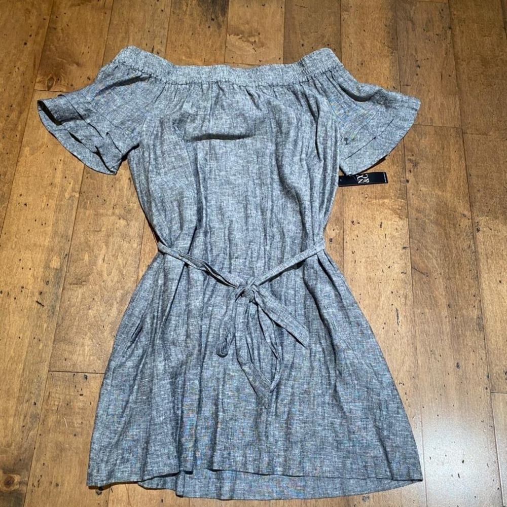 New York & Company Grey off the shoulder top with tie detail